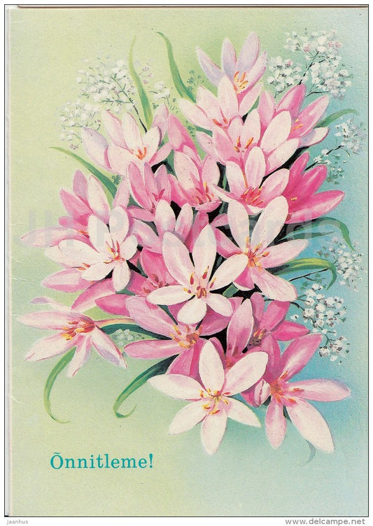 greeting card by E. Kurtenko - 3 - flowers - illustration - 1991 - Estonia USSR - used - JH Postcards