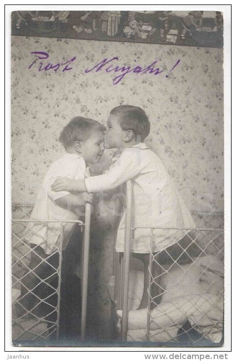 children - boys in the bed - circulated in Estonia Tallinn 1927 - JH Postcards
