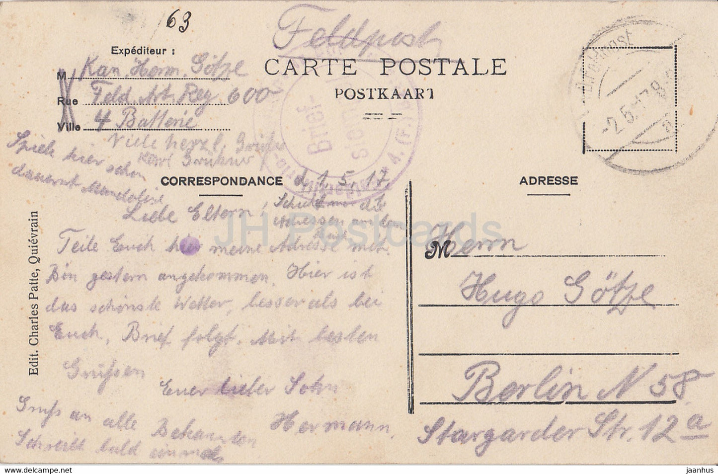 Montignies sur Roc - Le bas des Rocs - Feldpost - alte Postkarte - 1917 - Belgien - gebraucht