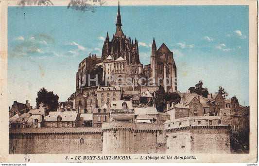 Le Mont Saint Michel - L'Abbaye et les Remparts - 4 - old postcard - 1925 - France - used - JH Postcards