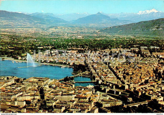 Geneva - Geneve - La Ville le Jet d'eau et le  Massif du Mont Blanc - 9128 - 1986 - Switzerland - used - JH Postcards