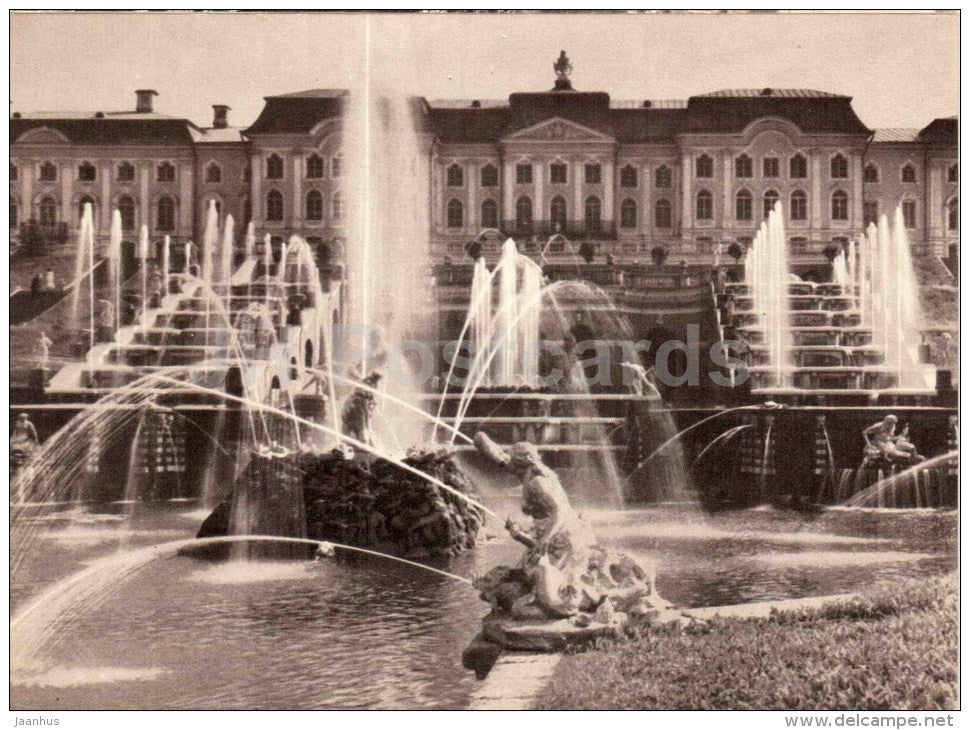 Large Palace and Large Cascade - Petrodvorets - restoration - large format postcard - 1966 - Russia USSR - unused - JH Postcards