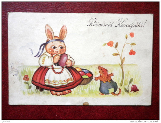 Easter Greeting Card - hare - mouse - eggs - rtk 526 - 1920s-1930s - Estonia - unused - JH Postcards
