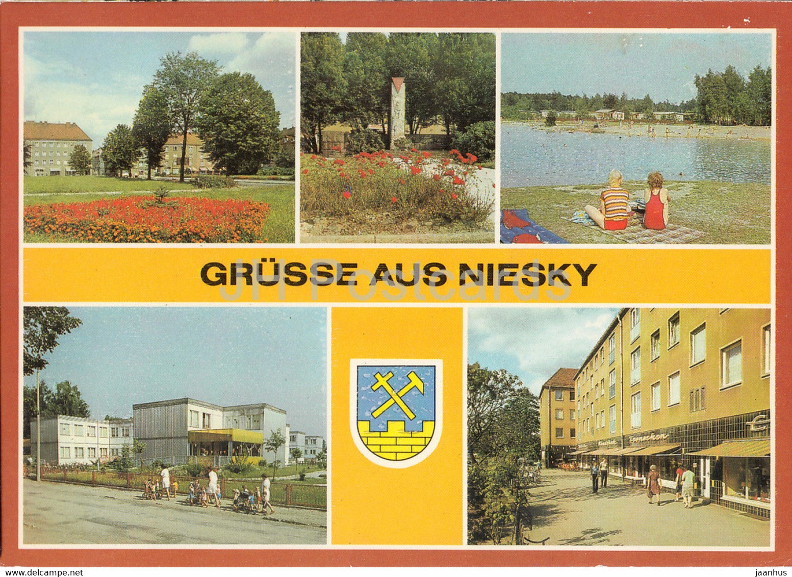 Grusse aus Niesky - Zinzendorfplatz - Denkmal - Kinderkrippe - Strasse der Befreiung - Germany DDR - unused - JH Postcards