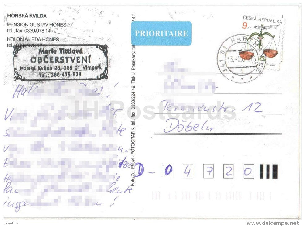Horska Kvilda - Pension House - Czech - used 2000s - JH Postcards