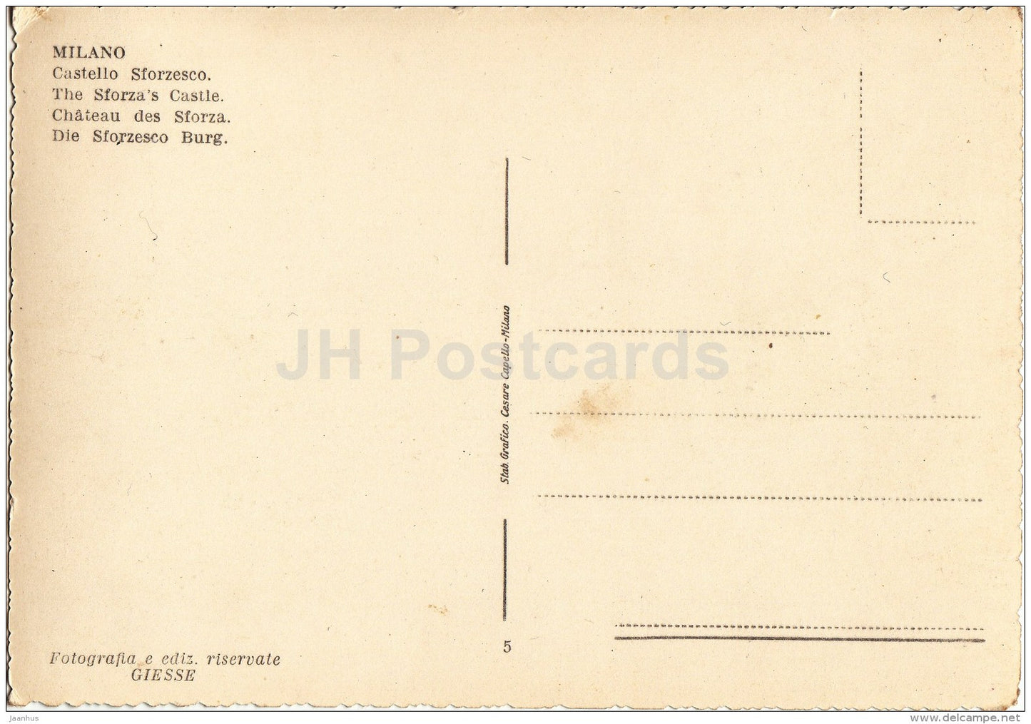 Castello Sforzesco - The Sforza´s Castle - Milan - Milano - 5 - Italy - Italia - unused - JH Postcards