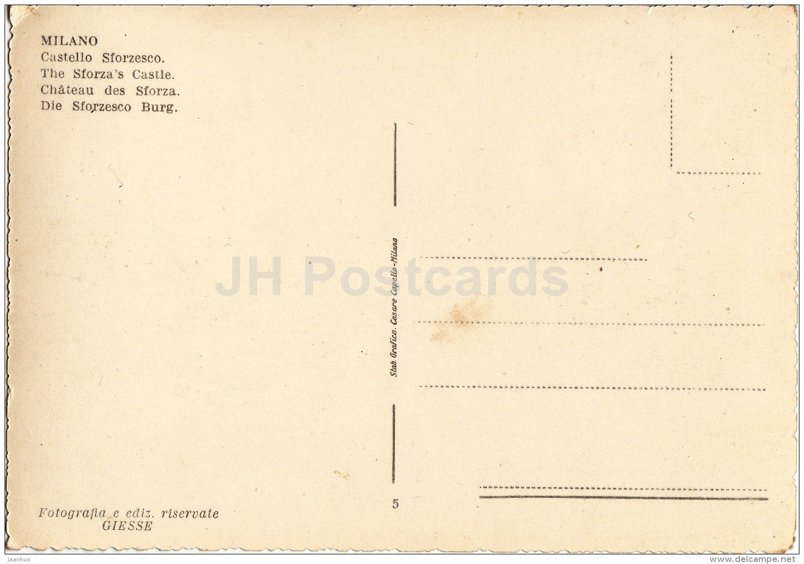 Castello Sforzesco - The Sforza´s Castle - Milan - Milano - 5 - Italy - Italia - unused - JH Postcards