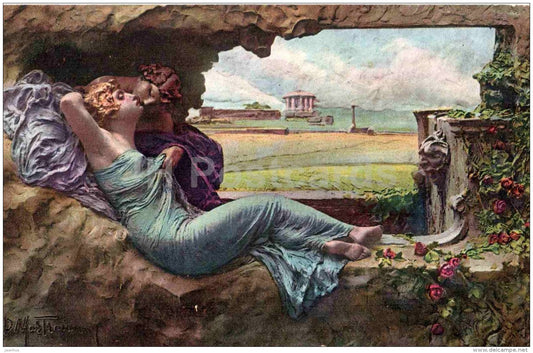 illustration by D. Mastroianni - Allegoria N. 241 - Alcova incantata - woman - signed - old postcard - used - JH Postcards