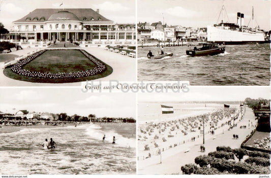 Gruss aus Ostseebad Travemunde - beach - ship - steamer - old postcard - 1958 - Germany - used - JH Postcards