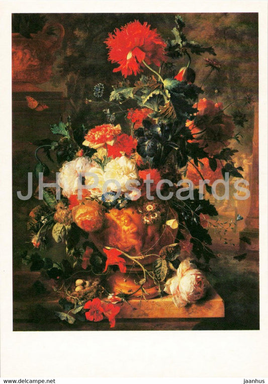 painting by Jan van Huysum - Flowers - roses - peonies - Dutch art - 1987 - Russia USSR - unused - JH Postcards