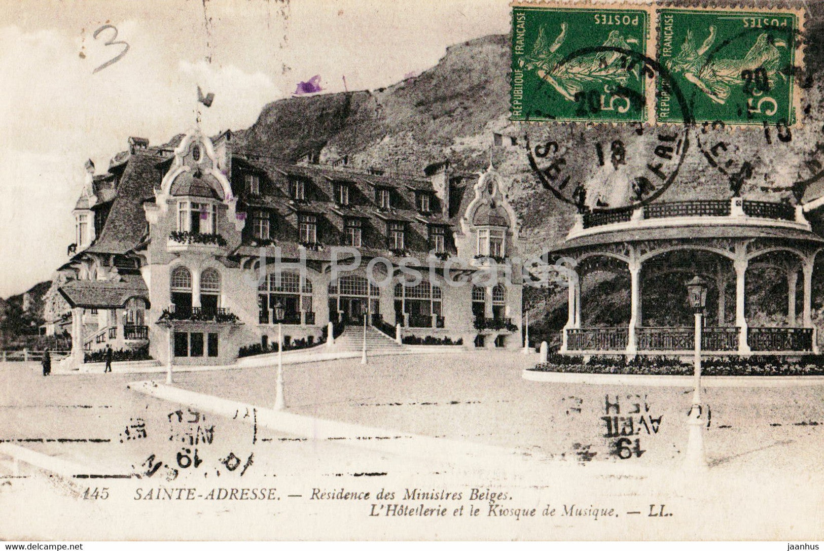 Sainte Adresse - Residence des Ministres Belges - L'Hoteilerie et le Kiosque de Musique old postcard 1918  France - used - JH Postcards