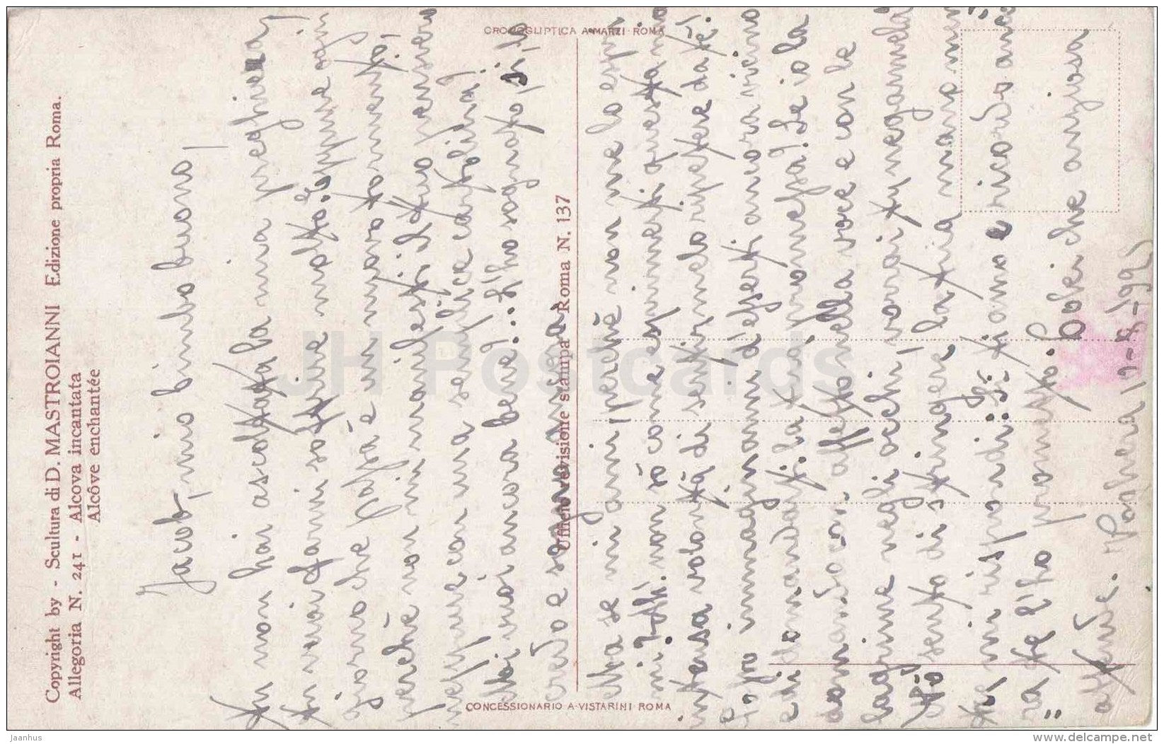 illustration by D. Mastroianni - Allegoria N. 241 - Alcova incantata - woman - signed - old postcard - used - JH Postcards