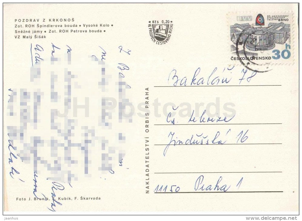 Krkonose - convalescent home ROH Spindlerova bouda - Vysoke Kolo - Petrova bouda - Czechoslovakia - Czech - used - JH Postcards