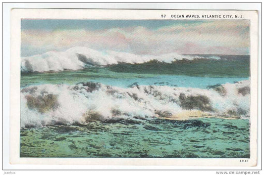 Ocean Waves , Atlantic City , New Jersey - 57 - old postcard - USA - unused - JH Postcards