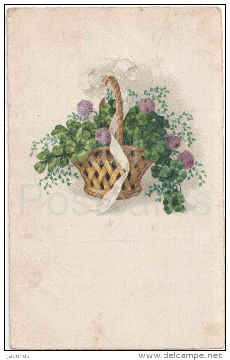 birthday greeting card - flowers in the basket - circulated in Estonia 1933 Roela - JH Postcards