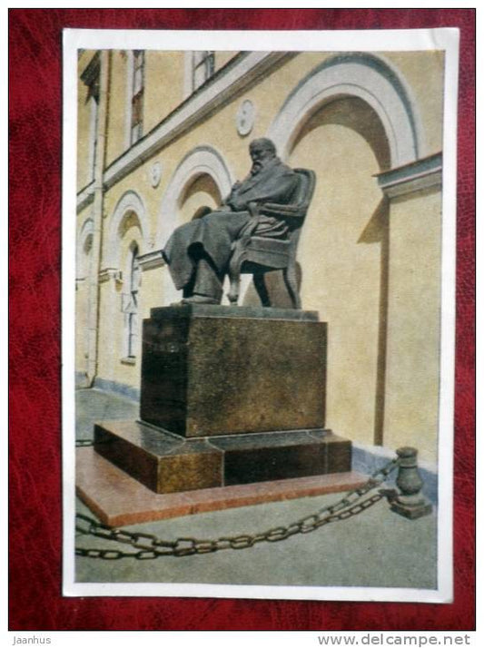 Moscow - Monument to Ostrovsky, playwright - sent to Estonia, stamped - 1955 - Russia - USSR - used - JH Postcards