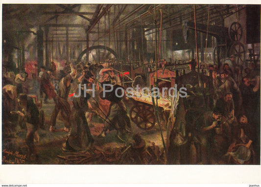 painting by Adolph Menzel - Das Eisenwalzwerk - The iron rolling mill - German art - Germany DDR - unused - JH Postcards