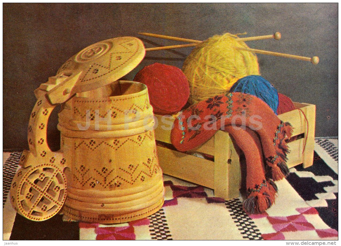New Year Greeting card - 1 - beer mug - knitwear - 1982 - Estonia USSR - unused - JH Postcards