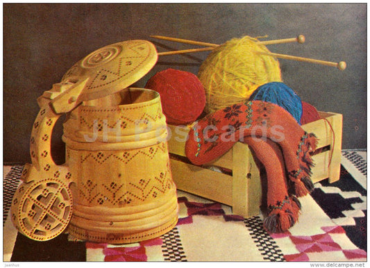 New Year Greeting card - 1 - beer mug - knitwear - 1982 - Estonia USSR - unused - JH Postcards