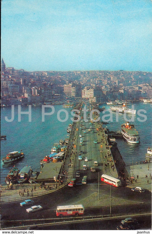 Istanbul - Galata Bridge - Bus - boat - Turkey - used - JH Postcards