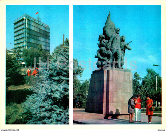 Almaty - Alma-Ata - House of Soviets - monument to the fighters for Soviet Power - 1974 - Kazakhstan USSR - unused - JH Postcards