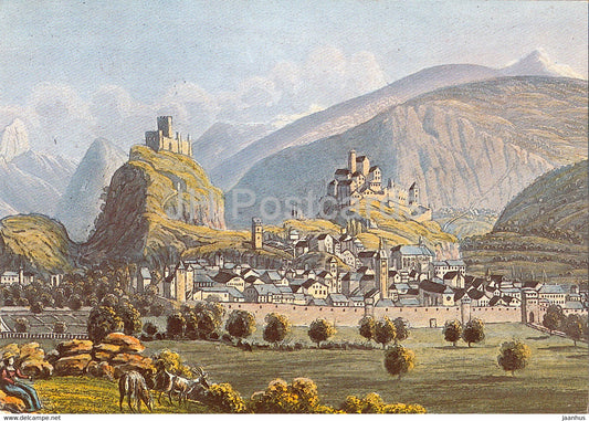 Sion vers 1850 par R. Dikenmann - Musee de la Majorie - painting - 45049 - 1989 - Switzerland - used - JH Postcards