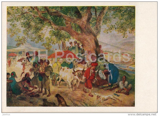 painting by K. Bryullov - Sweet Waters near Constantinople , 1849 - dog - Russian art - 1957 - Russia USSR - unused - JH Postcards