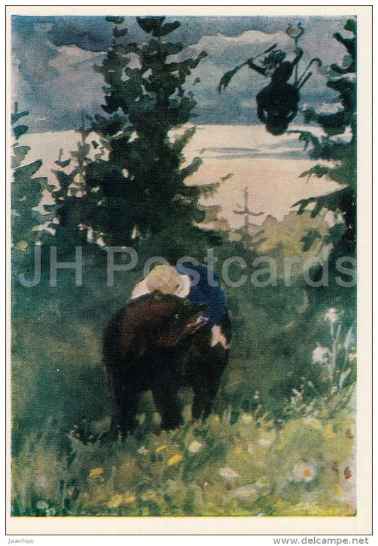 painting by E. Polenova - Mashenka riding a bear , 1889 - Russian art - 1979 - Russia USSR - unused - JH Postcards
