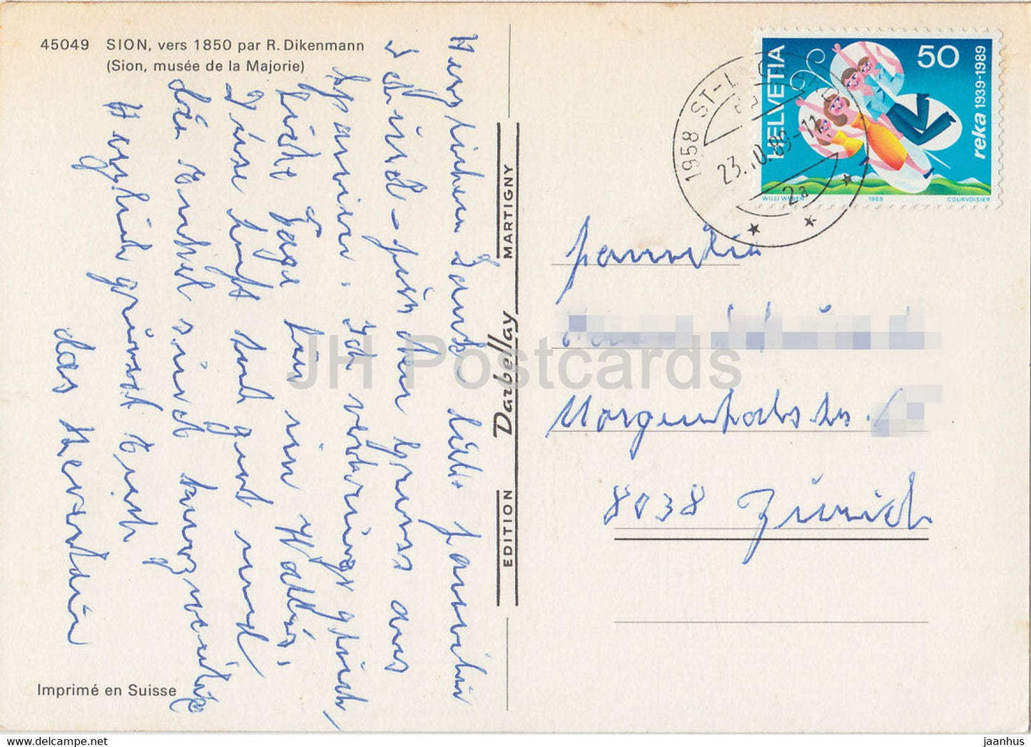 Sion vers 1850 par R. Dikenmann - Musee de la Majorie - painting - 45049 - 1989 - Switzerland - used
