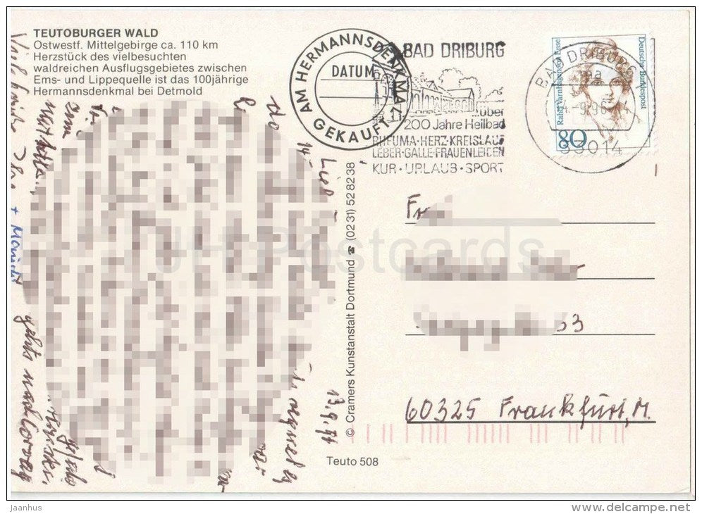 Hermannsland im Herzen des Teutoburger Waldes - Schlosss Detmold - Hiddesen - Berlebeck - Teuto 508 - Germany - gelaufen - JH Postcards