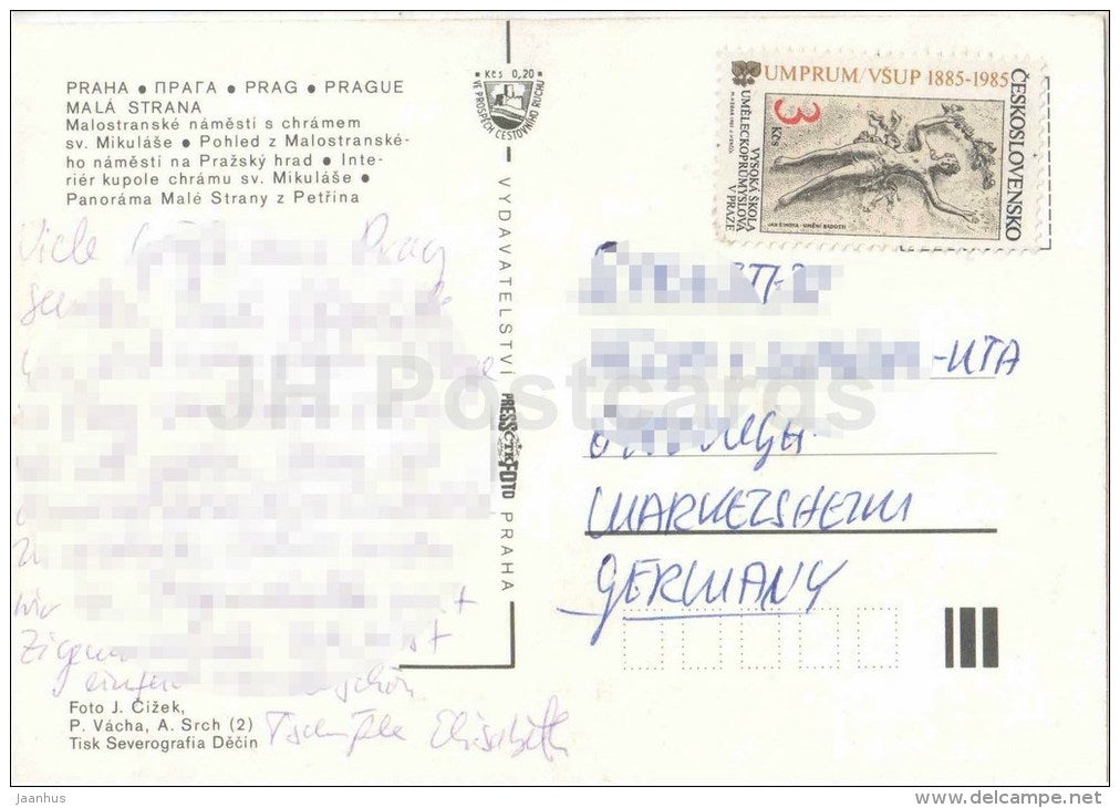 Praha - Prague - Mala Strana - St. Nicholas cathedral - Prague Castle - Czechoslovakia - Czech - used  1985 - JH Postcards