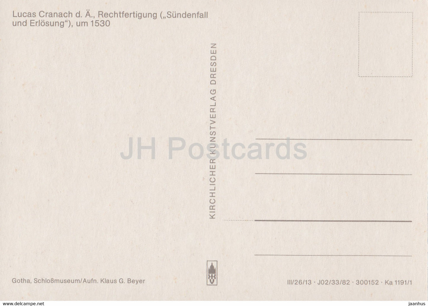 Gemälde von Lucas Cranach dem Älteren - Rechtfertigung - Rechtfertigung - Deutsche Kunst - Deutschland - unbenutzt