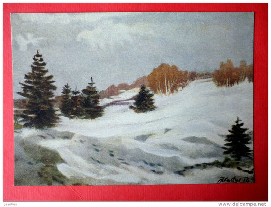 painting by Jonas Vaitys - Winter - lithuanian art - unused - JH Postcards