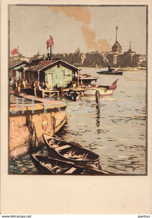 painting by V. Smirnov - Leningrad - St Petersburg - On the Neva river - Russian art - 1960 - Russia USSR - unused - JH Postcards