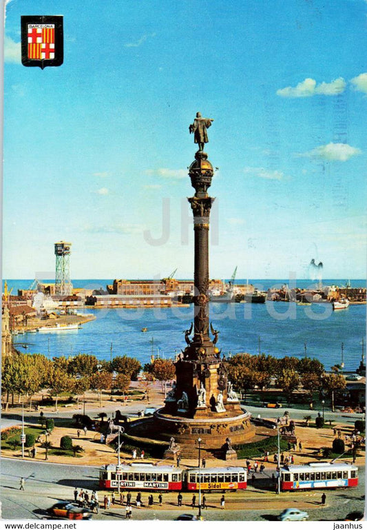 Barcelona - Monumento a Cristobal Colon y Puerto - monument - port - tram - 12 - 1968 - Spain - used - JH Postcards