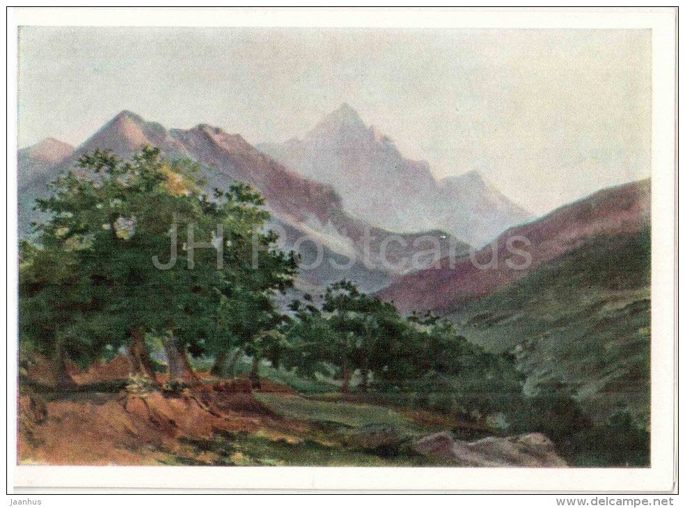 painting by N. Ge - Oaks in the mountains of Carrara , 1868 - russian art - unused - JH Postcards