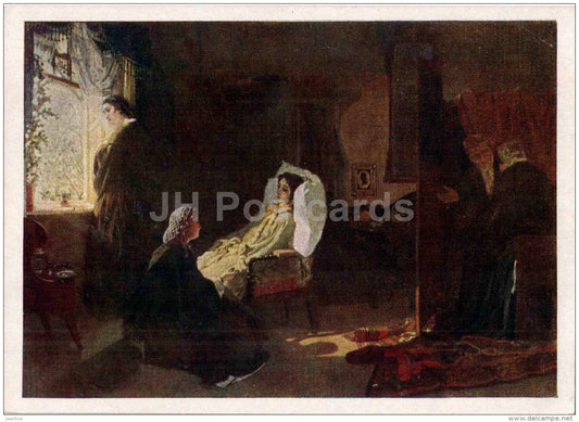 painting by Mikhail Clodt - The Last Spring , 1861 - Russian art - unused - JH Postcards