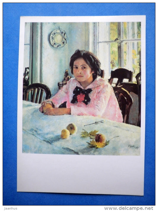 painting by V. A. Serov - Girl with Peaches , 1887 - russian art - unused - JH Postcards