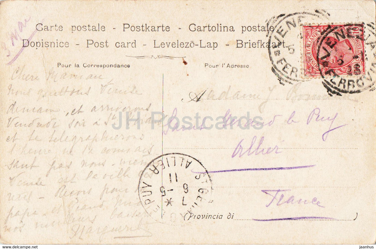 Venezia - Venice - Ponte dei Sospiri - bridge - boat - 15 - old postcard - 1911 - Italy - used