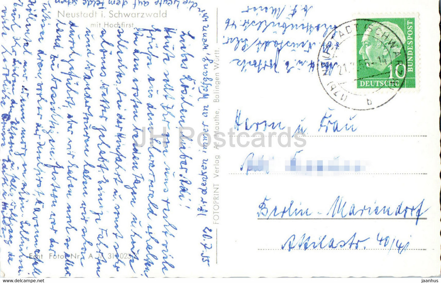Neustadt i Schwarzwald mit Hochfirst - carte postale ancienne - 1955 - Allemagne - utilisé