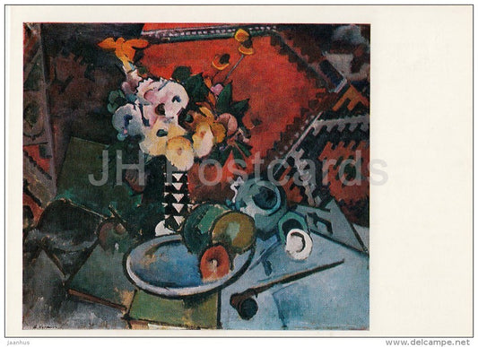 painting by A. Kuprin - Still Life , 1920 - flowers - apples - Russian art - Russia USSR - 1986 - unused - JH Postcards