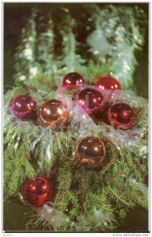 New Year greeting Card - decorations - 1973 - Estonia USSR - used - JH Postcards