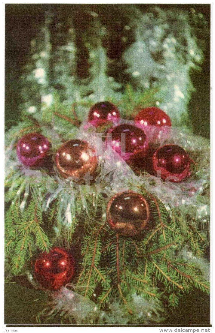 New Year greeting Card - decorations - 1973 - Estonia USSR - used - JH Postcards