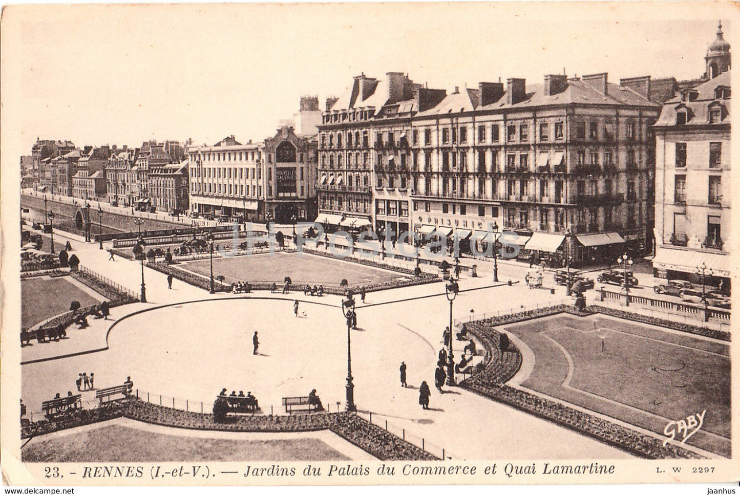 Rennes - Jardins du Palais du Commerce et Quai Lamartine - 23 - old postcard - France - unused - JH Postcards