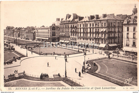 Rennes - Jardins du Palais du Commerce et Quai Lamartine - 23 - old postcard - France - unused - JH Postcards