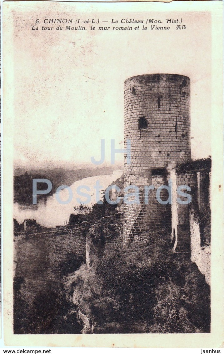 Chinon - Le Chateau - La Tour du Moulin - Le mur romain et la Vienne - castle - 6 - old postcard - France - unused - JH Postcards