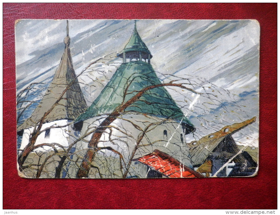 painting by P. Subbotin  - buildings - russian art - circulated in Tsarist Russia , Petrograd - used - JH Postcards