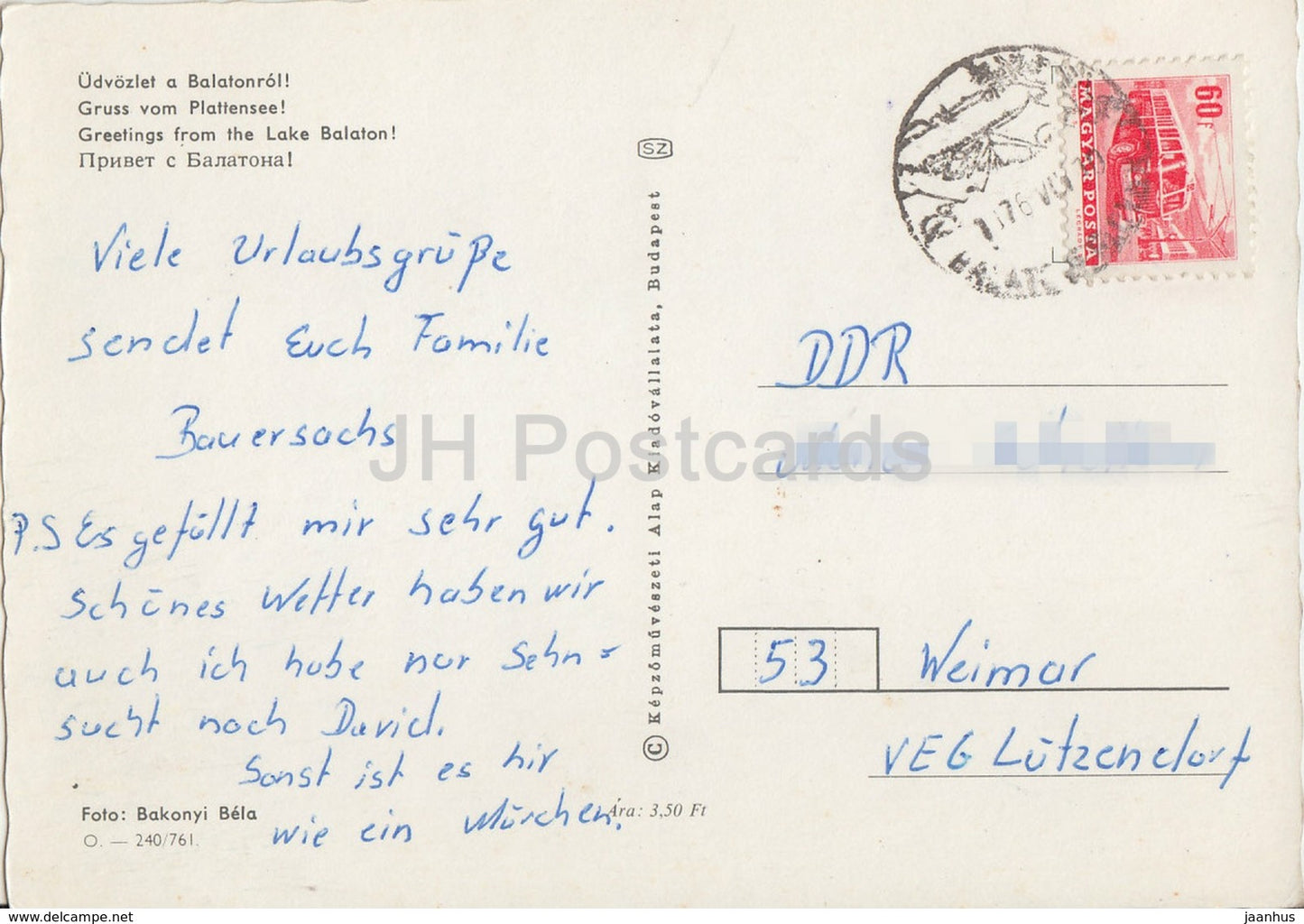 Grüße vom Plattensee - Segelboot - 1976 - Ungarn - gebraucht