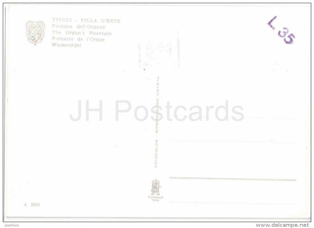 Fontana dell`Organo - The Organ`s fountain - Villa d´Este - Tivoli - Lazio - A 2854 - Italia - Italy - unused - JH Postcards