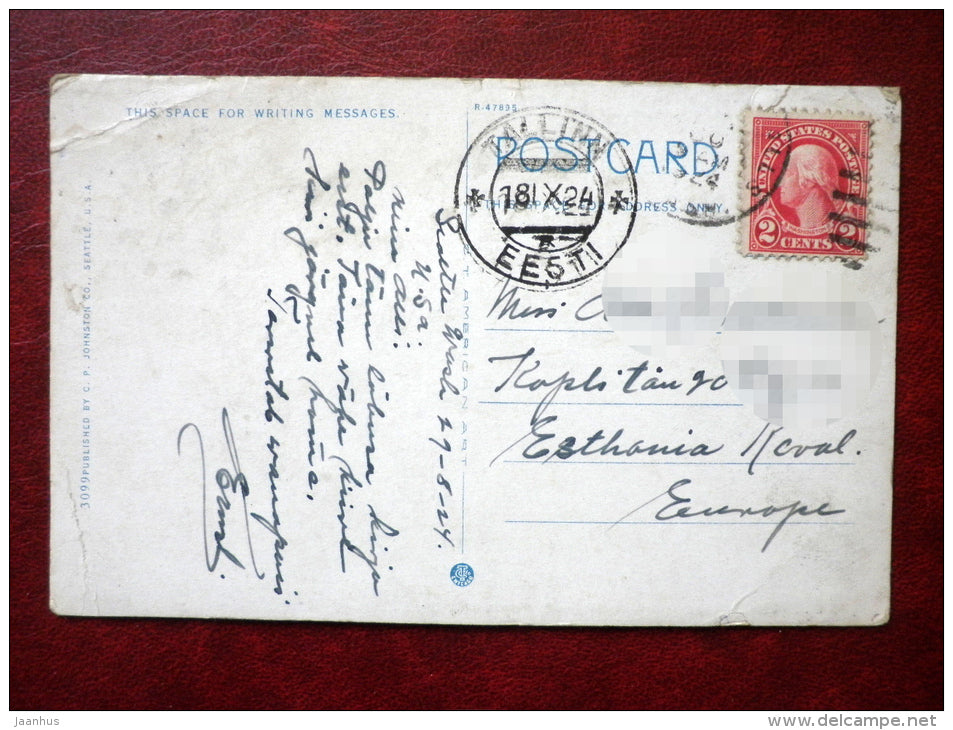 A gift from Kojiro Matsukatu of Kobe (Japan), Seattle - Japanese pagoda lantern - sent to Estonia in 1924 - USA - used - JH Postcards